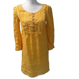 Juicy Couture Womens 3/4 Sleeve Embroidered Scalloped Shift Dress Yellow Size 2